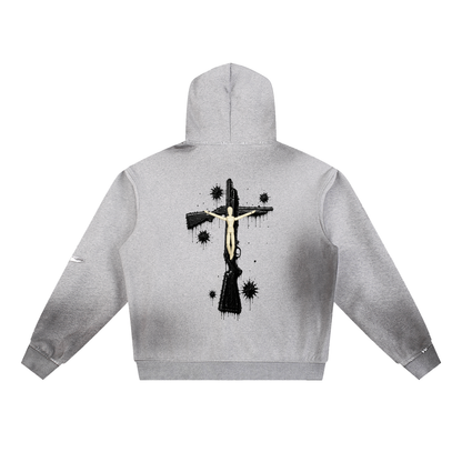 “ ADMIT 2 NUN “ Sun Fade Frayed Fleece Hoodie