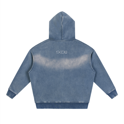 "Two Sides"  Sunfade Two-way Zipper Boxy Fleece Hoodie