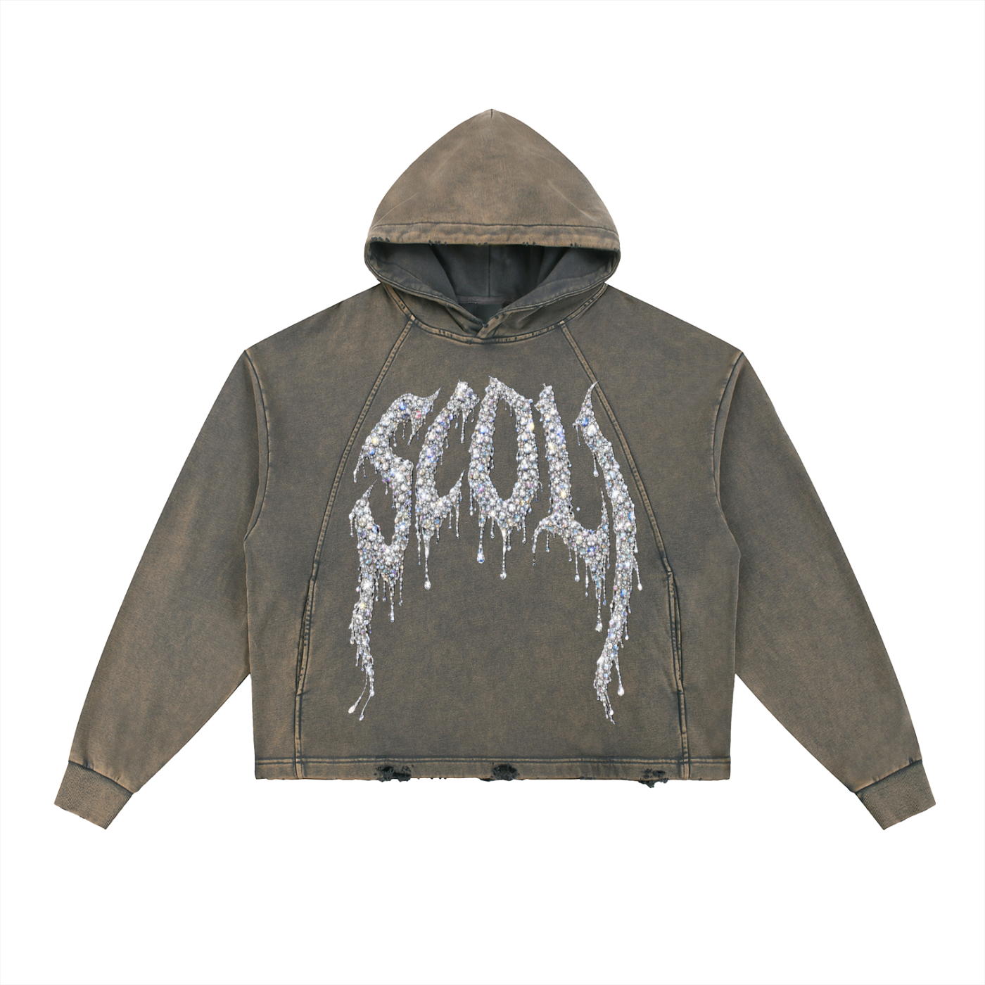 Vintage Washed Frayed-Hem Hoodie