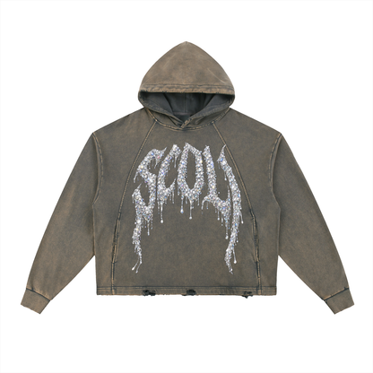 Vintage Washed Frayed-Hem Hoodie