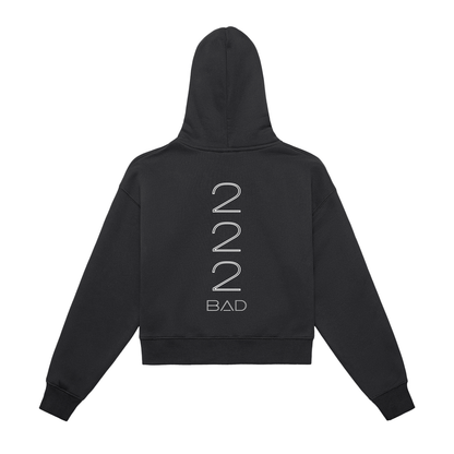 " BAD BITCH X2" Fleeced Zip-Up Cropped Hoodie