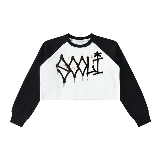 " TAGGED " Raw-Hem Color-Block Raglan Crop Sweatshirt